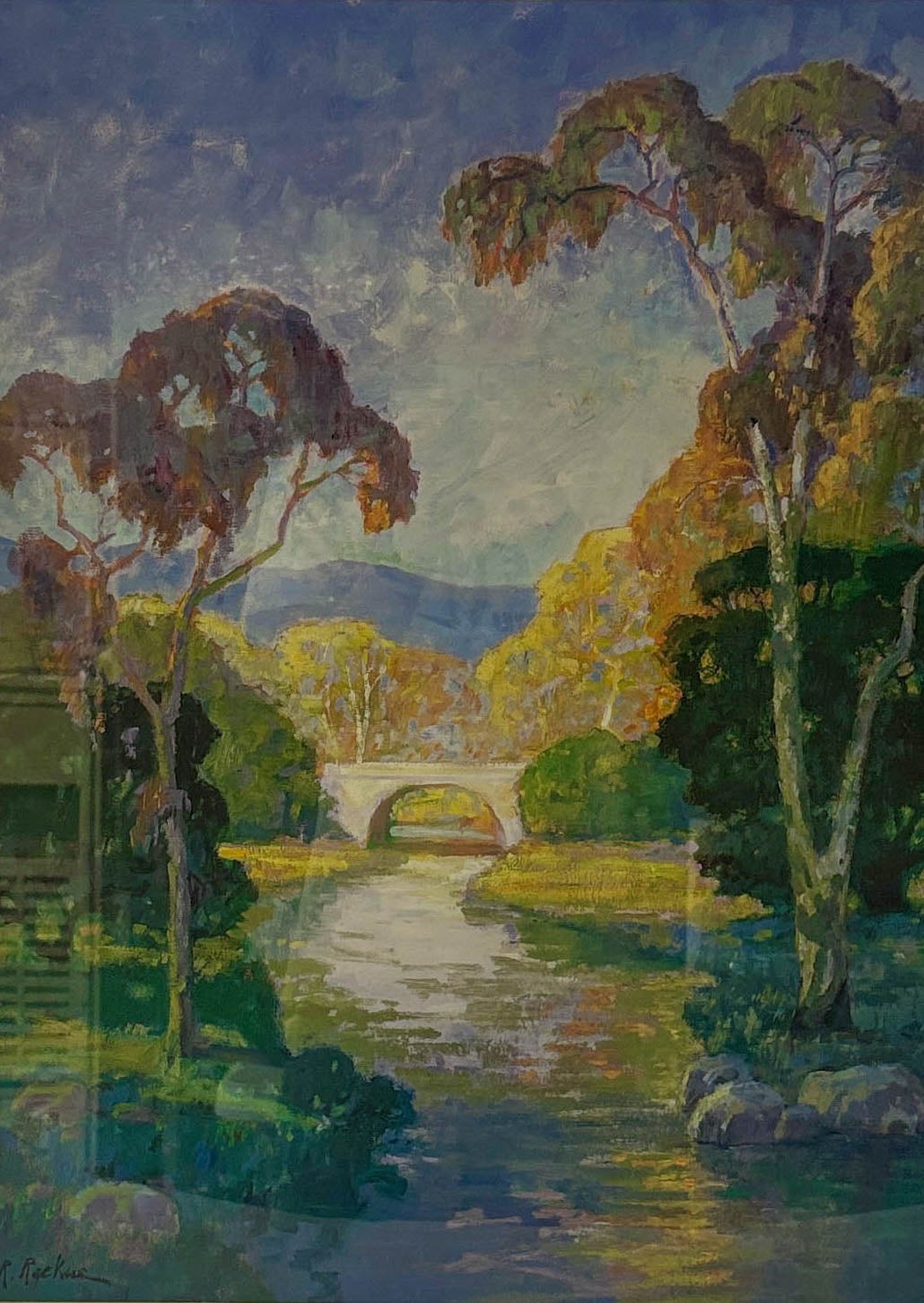 Sunlit Bridge Over the River