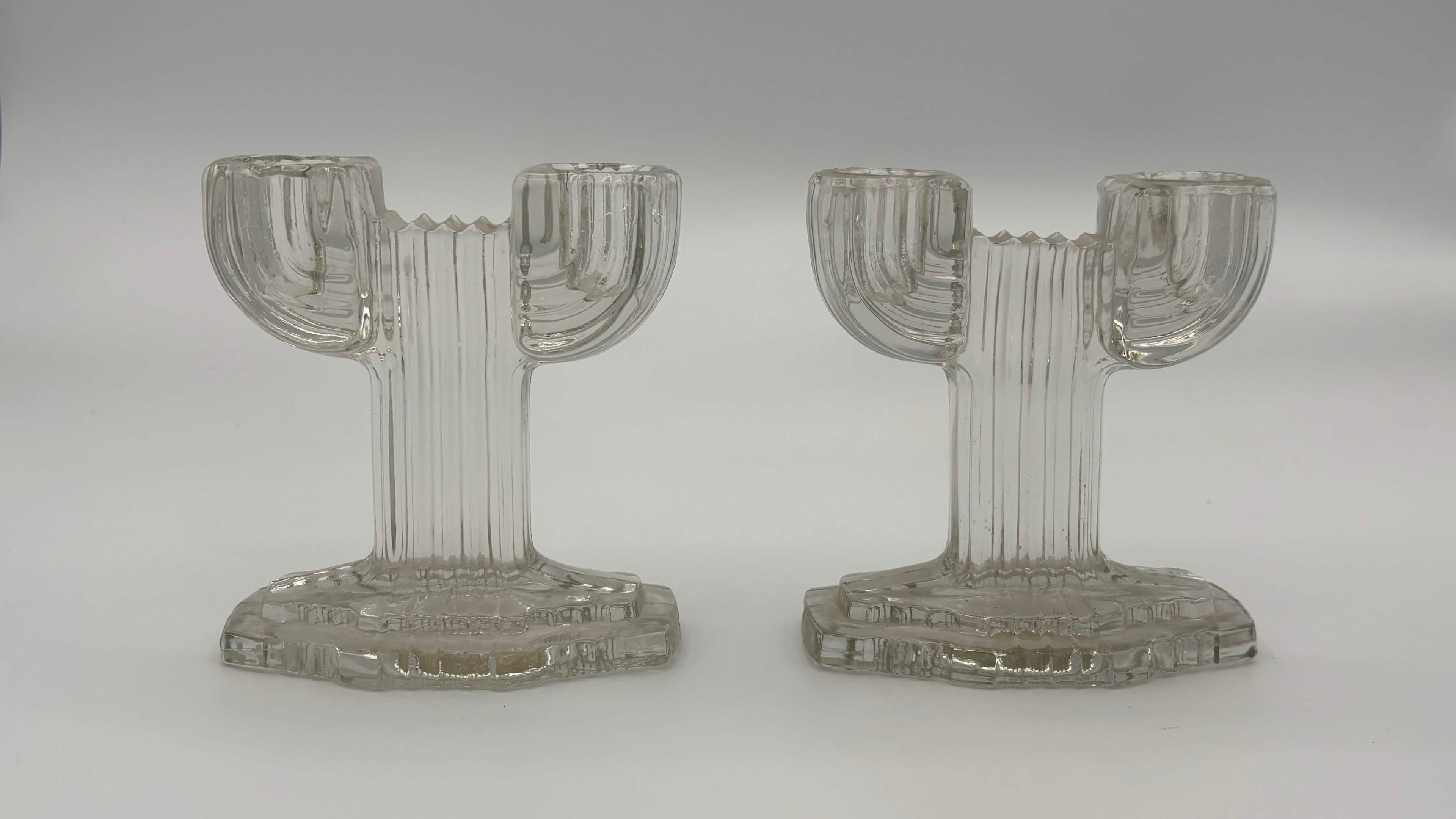 Ribbed Glass Candle Holders
